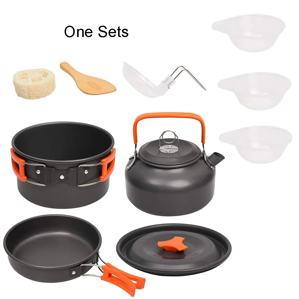1pcs/1set Camping Cookware Kit Outdoor Cooking Set Aluminum Equipment Outdoor Pot Travel Tableware Kitchen Hiking Picnic BBQ