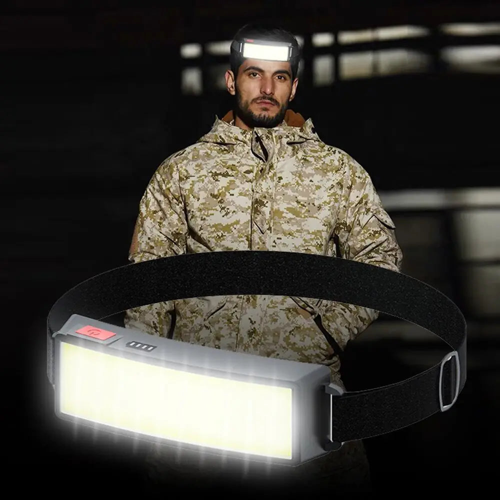 COB LED Headlight Flashlight 3 Mode USB Rechargeable HeadLamp Hiking Camping Lamp