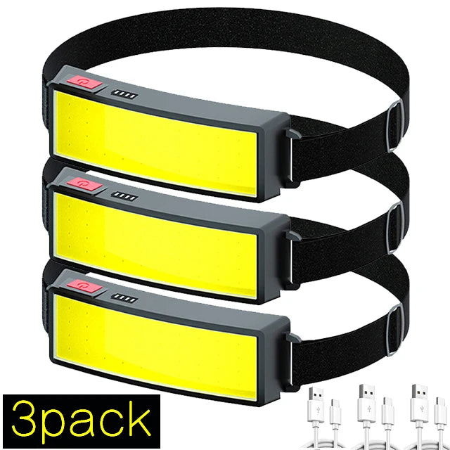 COB LED Headlight Flashlight 3 Mode USB Rechargeable HeadLamp Hiking Camping Lamp