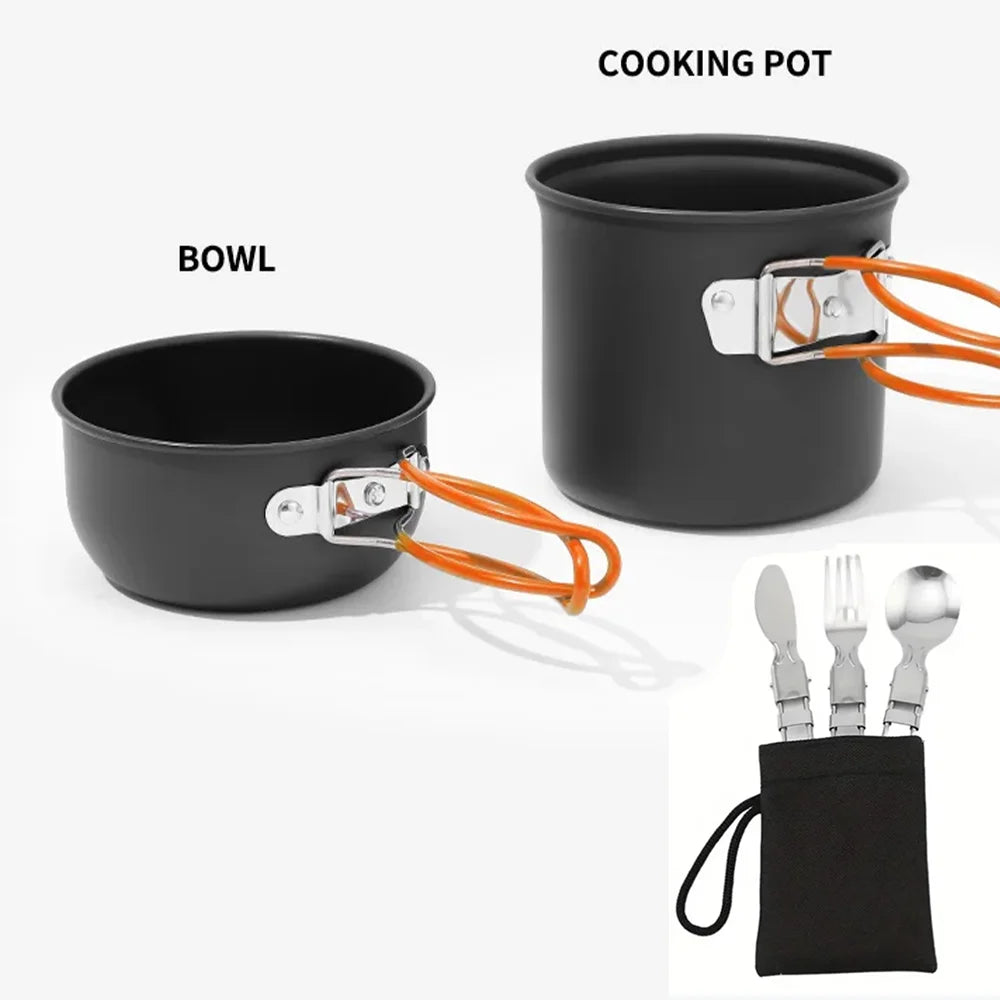 Camping Pots Cookware Set Portable Outdoor Cooking Tableware for Hiking Trekking Picnic Fishing Mountaineering