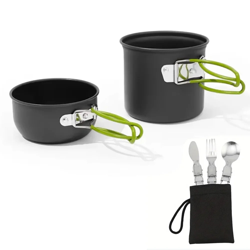 Camping Pots Cookware Set Portable Outdoor Cooking Tableware for Hiking Trekking Picnic Fishing Mountaineering
