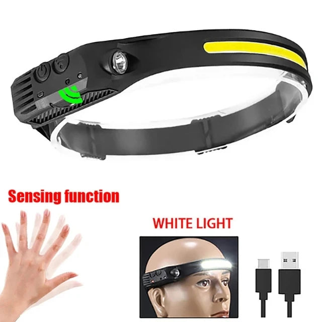 COB LED Headlight Flashlight 3 Mode USB Rechargeable HeadLamp Hiking Camping Lamp