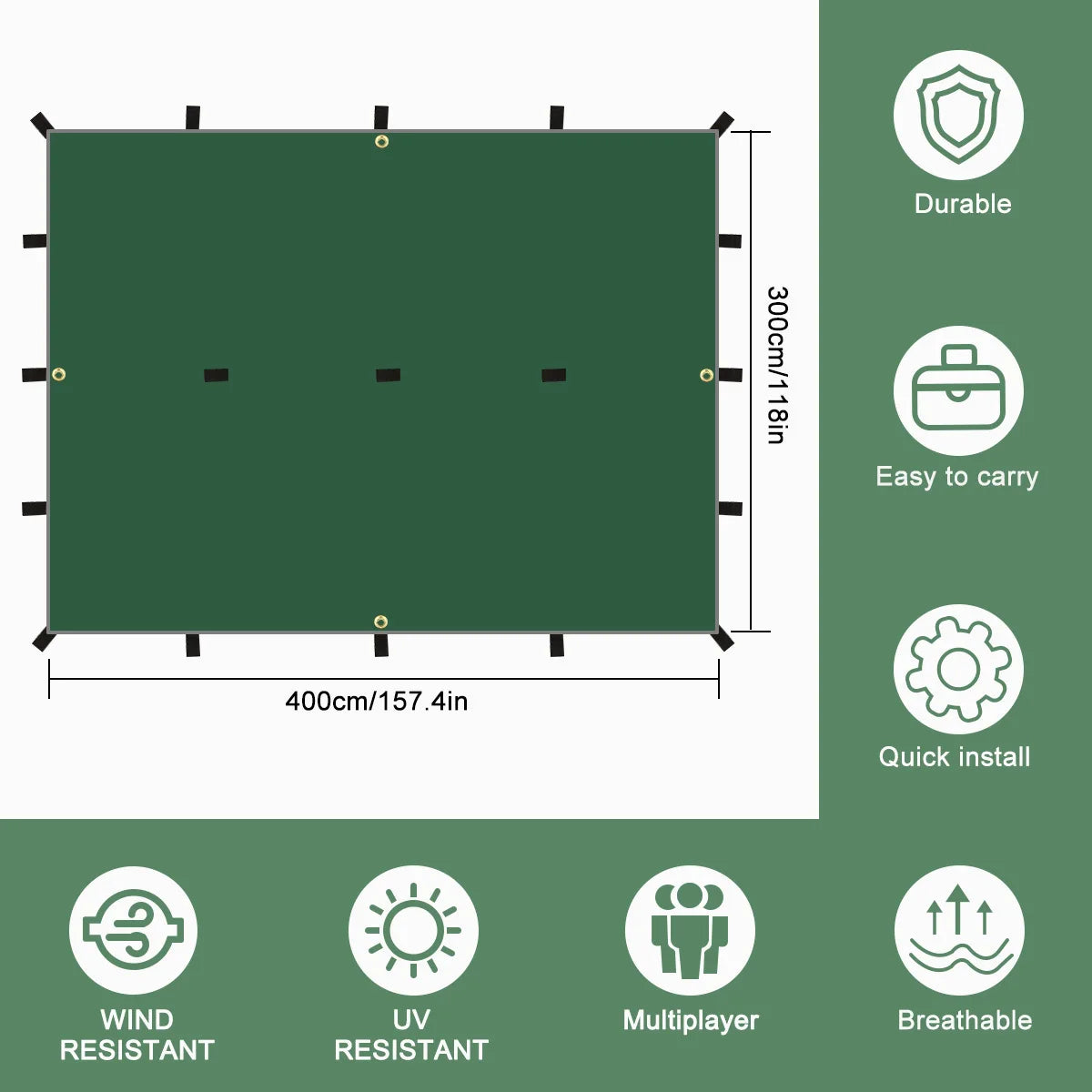 Waterproof Tent Tarp 19 Hang Points Survival Tent Outdoor Camping Tactical Sun Shelter 4x4 3x4 3x3 Lightweight Sunshade Awning