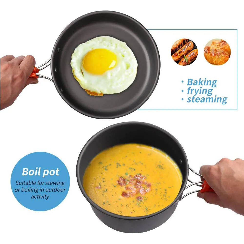 1pcs/1set Camping Cookware Kit Outdoor Cooking Set Aluminum Equipment Outdoor Pot Travel Tableware Kitchen Hiking Picnic BBQ