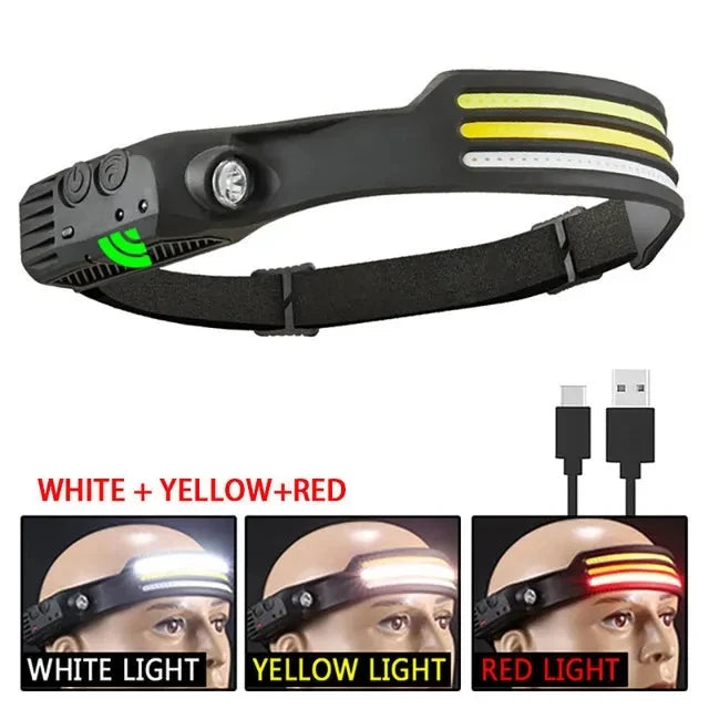 COB LED Headlight Flashlight 3 Mode USB Rechargeable HeadLamp Hiking Camping Lamp