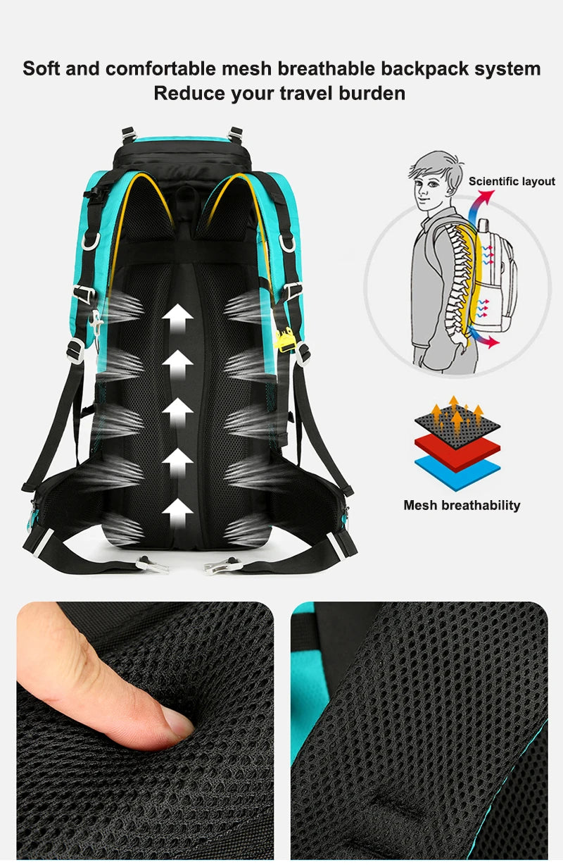 60L Hiking Backpack Men Women Outdoor Waterproof Climbing Travel Large Capacity Bags Mountaineering Trekking Camping Bag 2297
