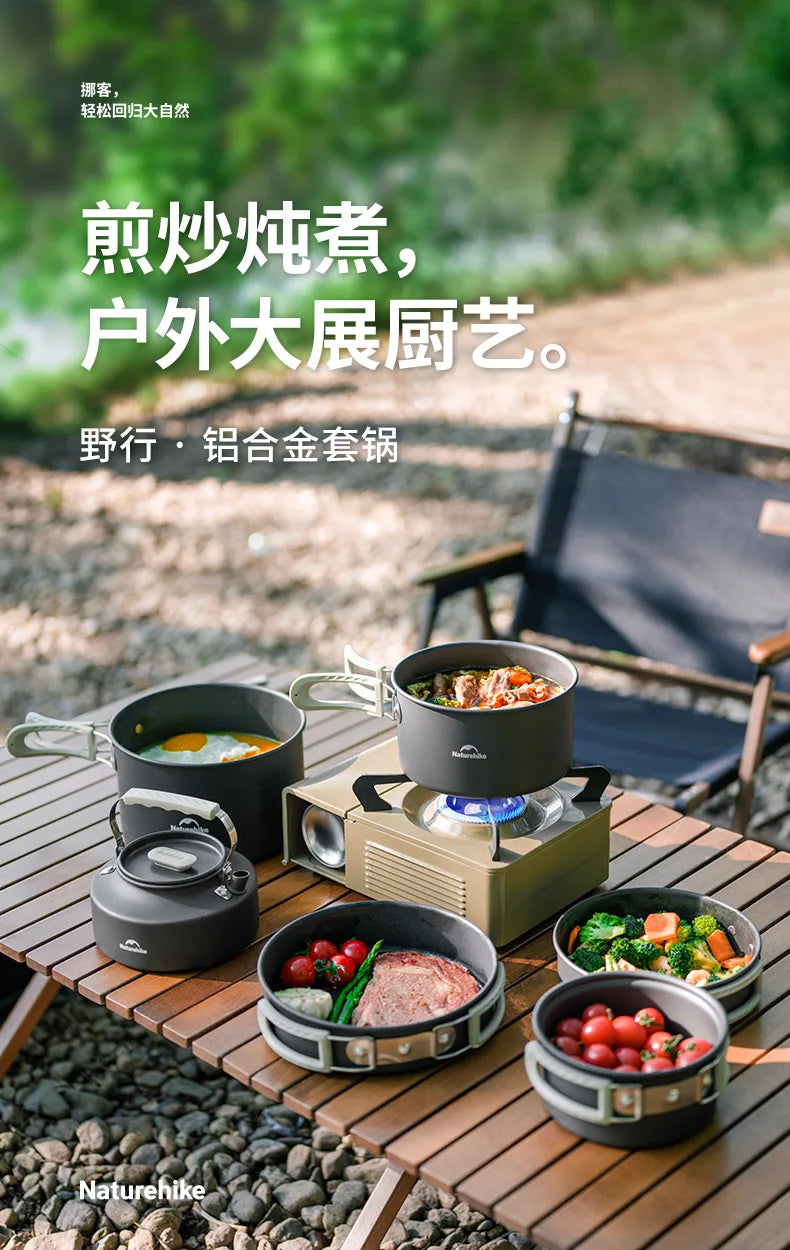 Naturehike Camping Pot Set 4-7 Persons Aluminum Alloy Cookware Pot Set Portable Outdoor Picnic Tableware Camping Cookware Kit