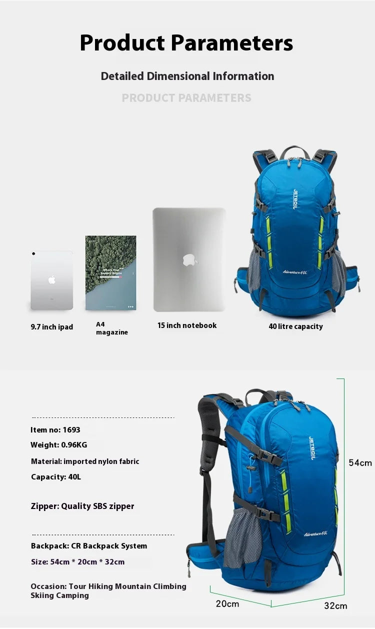 40L Outdoor sports mountaineering bag waterproof nylon camping bag large capacity backpack