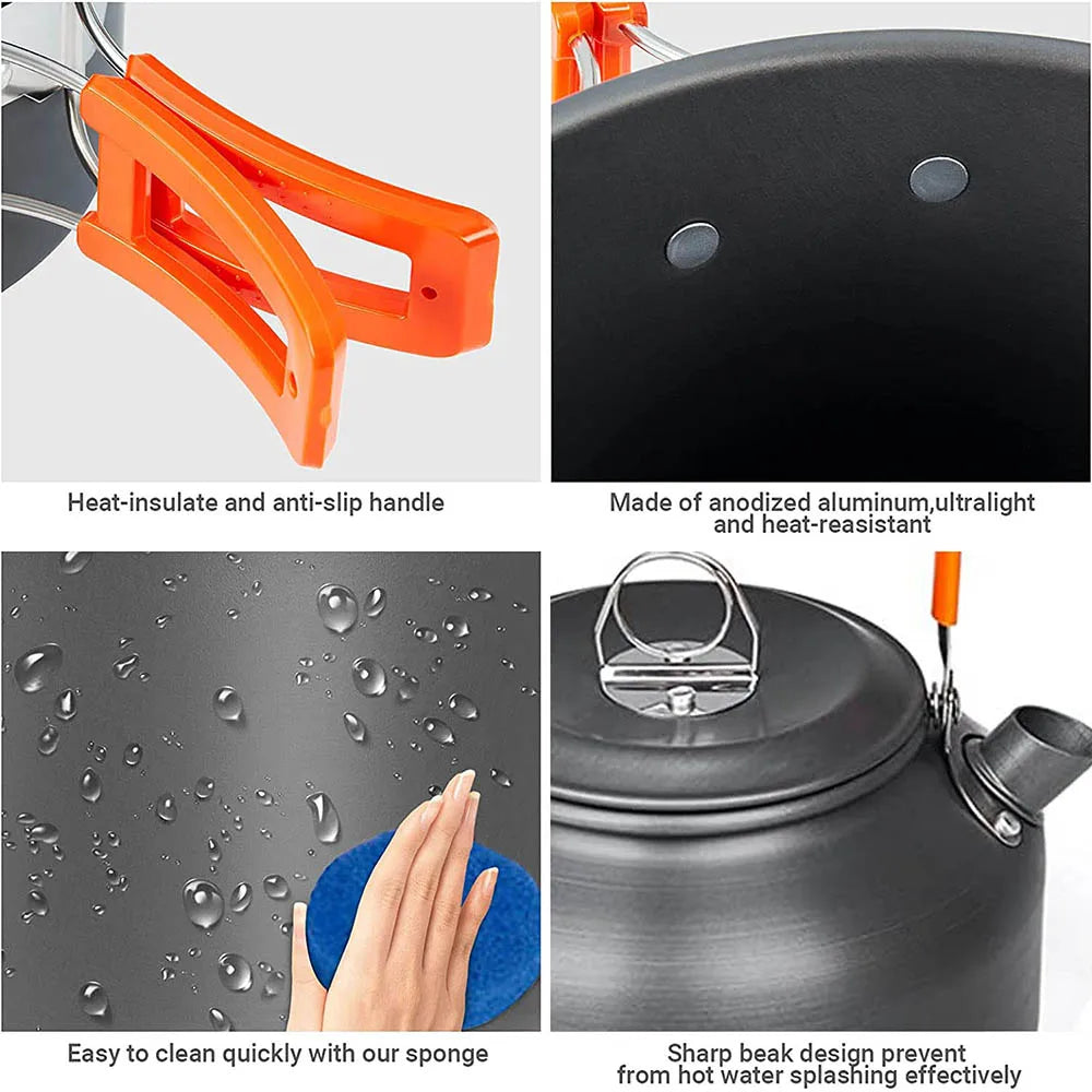 1pcs/1set Camping Cookware Kit Outdoor Cooking Set Aluminum Equipment Outdoor Pot Travel Tableware Kitchen Hiking Picnic BBQ