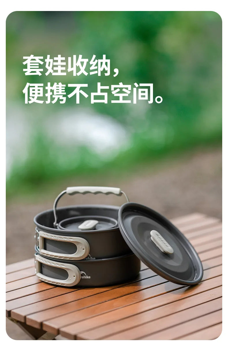 Naturehike Camping Pot Set 4-7 Persons Aluminum Alloy Cookware Pot Set Portable Outdoor Picnic Tableware Camping Cookware Kit