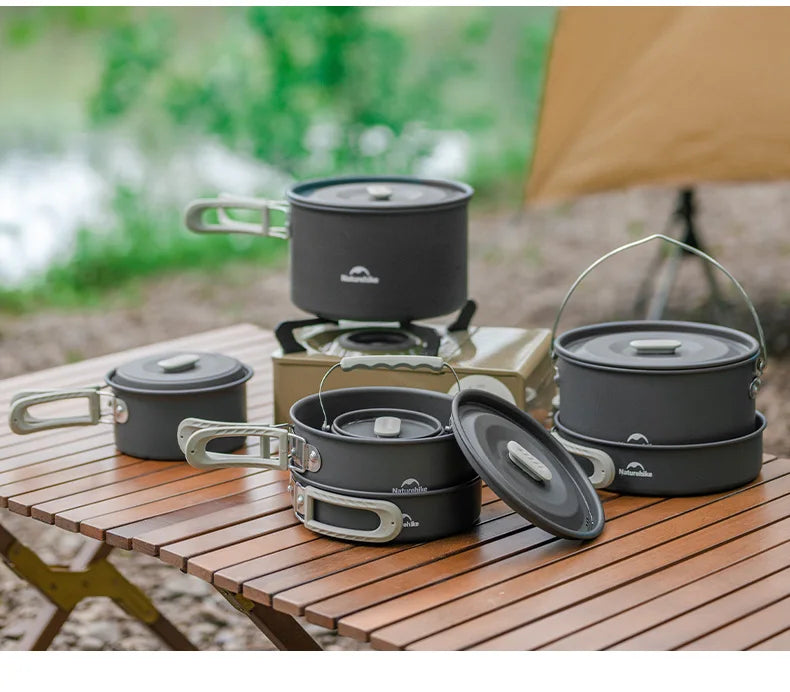 Naturehike Camping Pot Set 4-7 Persons Aluminum Alloy Cookware Pot Set Portable Outdoor Picnic Tableware Camping Cookware Kit