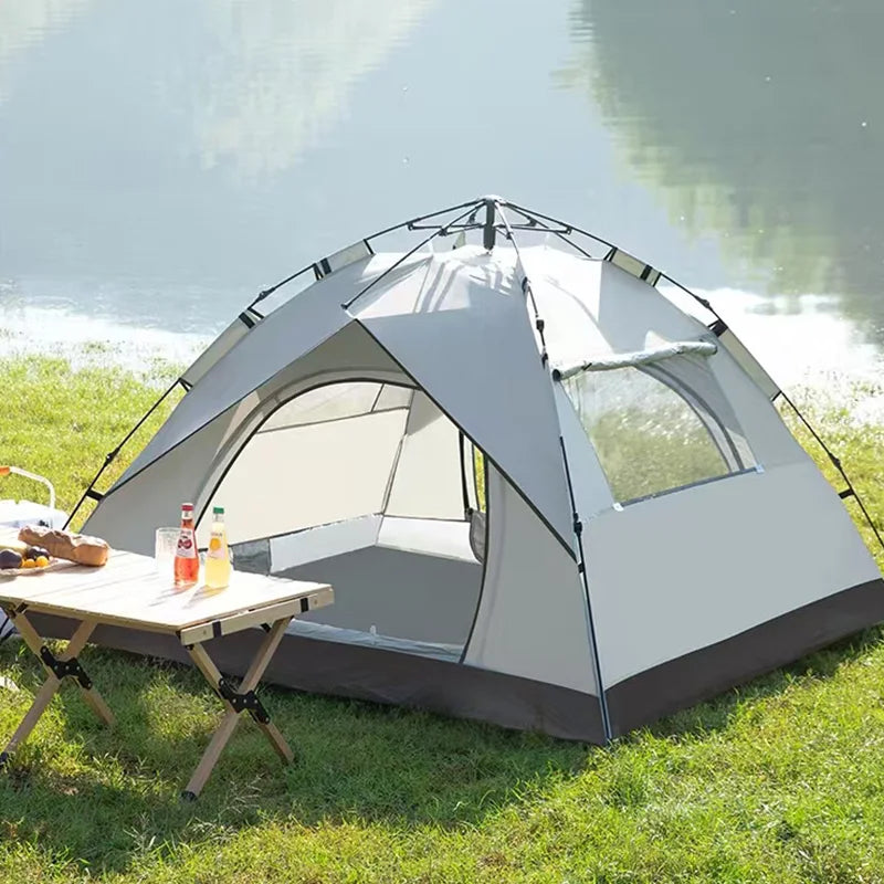 The outdoor self-driving travel camping tent is a foldable tent suitable for 2 to 4 people and can be quickly opened and closed
