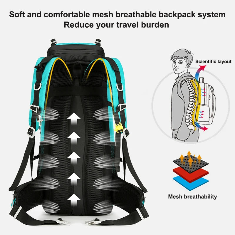 60L Hiking Backpack Men Women Outdoor Waterproof Climbing Travel Large Capacity Bags Mountaineering Trekking Camping Bag 2297