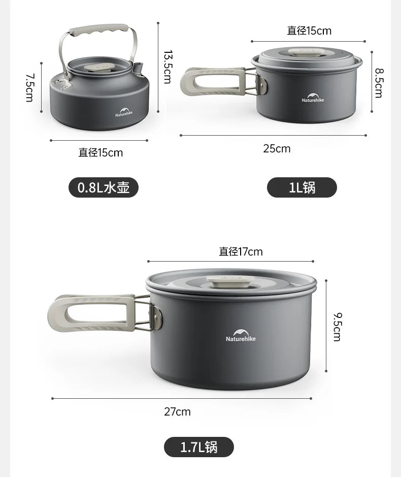 Naturehike Camping Pot Set 4-7 Persons Aluminum Alloy Cookware Pot Set Portable Outdoor Picnic Tableware Camping Cookware Kit