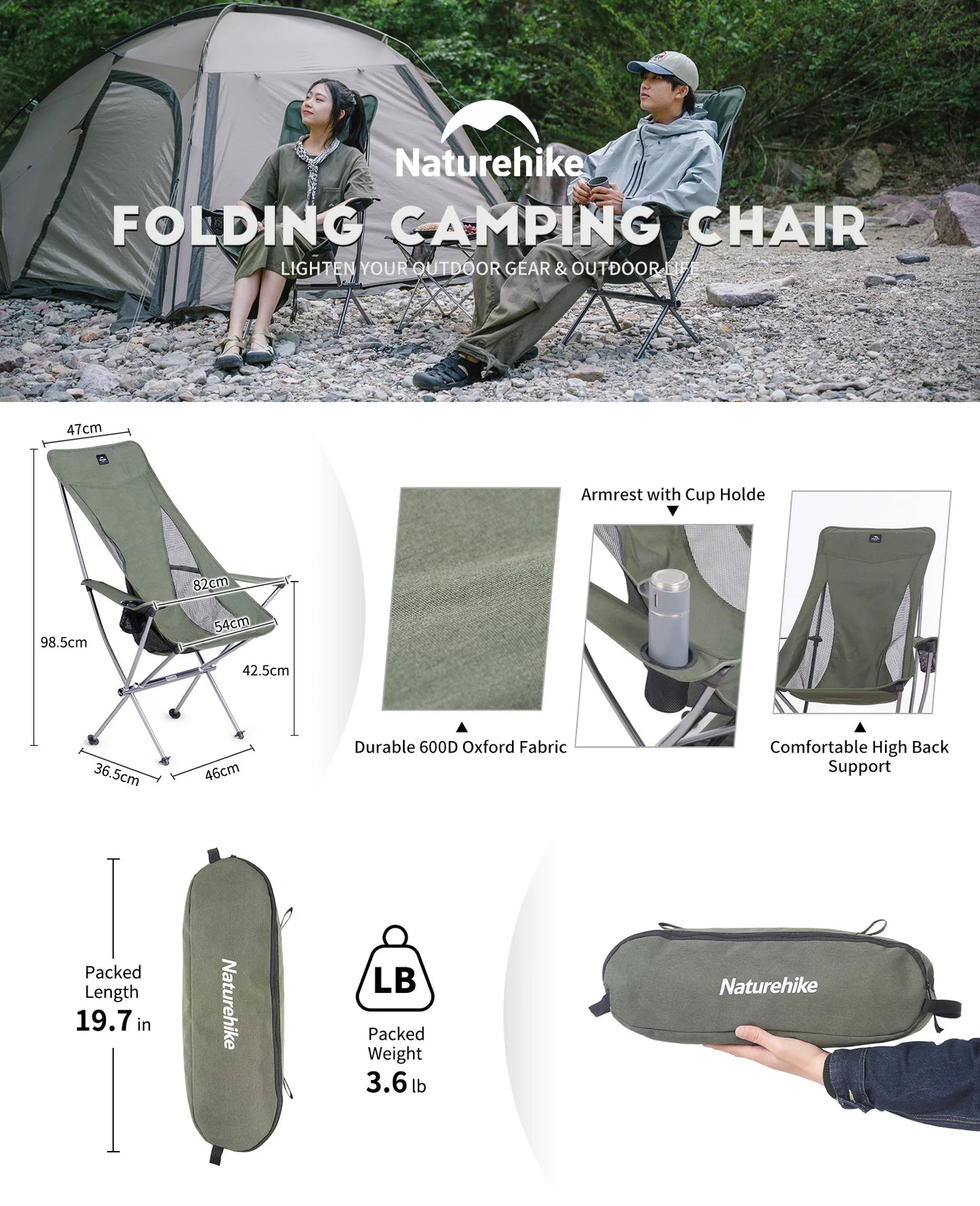 Naturehike Camping Chair Yl06 Ultralight Portable High Back Folding Moon Chair Outdoor Foldable Fishing Chair Backpacking Chair