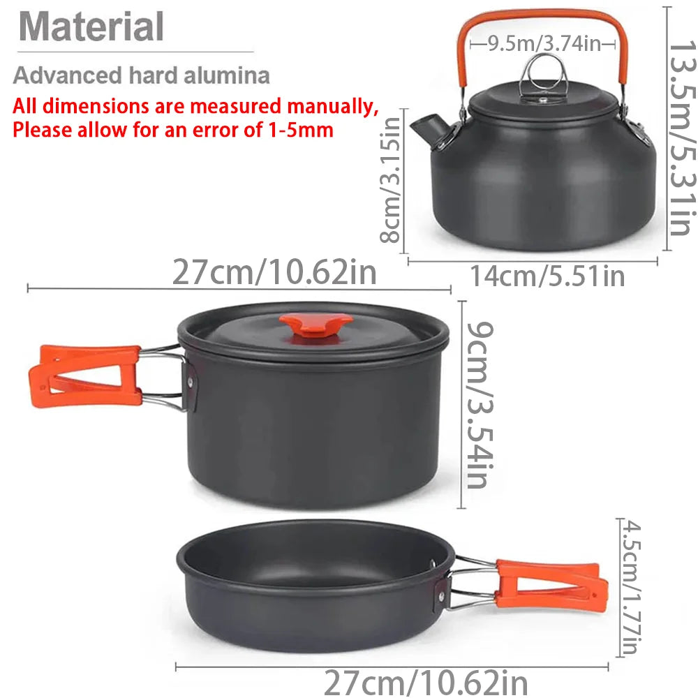 1pcs/1set Camping Cookware Kit Outdoor Cooking Set Aluminum Equipment Outdoor Pot Travel Tableware Kitchen Hiking Picnic BBQ