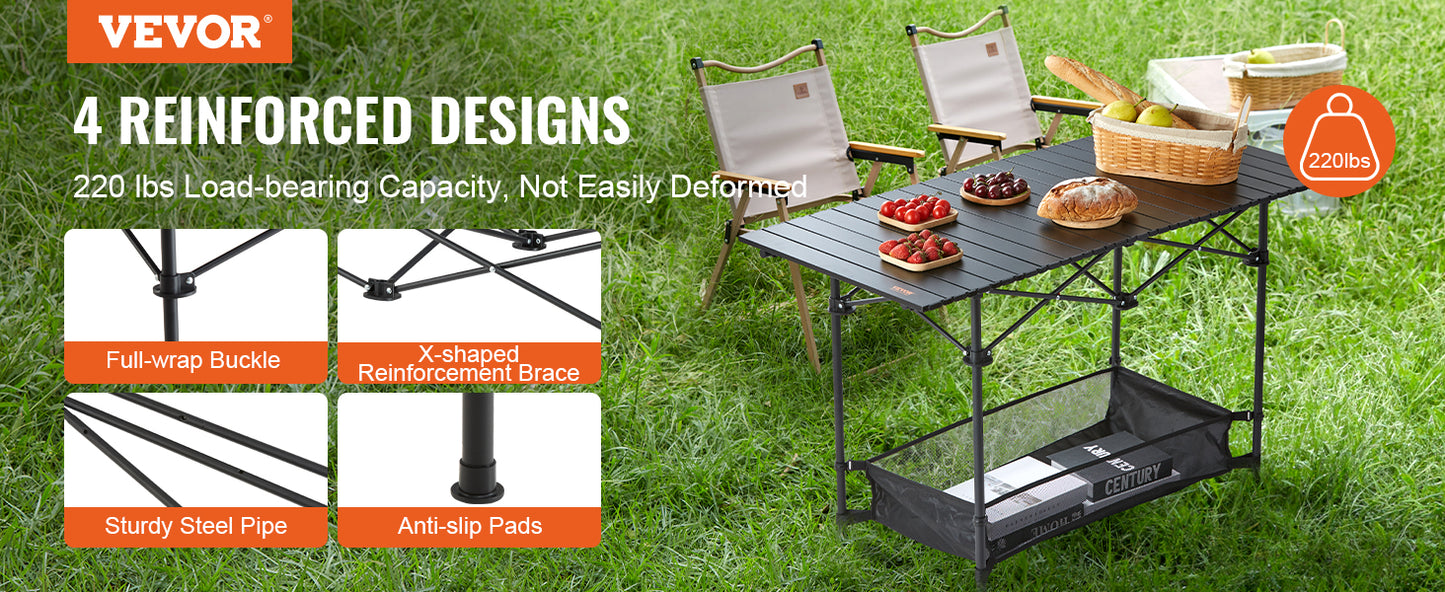 VEVOR 220/66lbs Outdoor Camping Folding Table Picnic Equipment W/Black Storage Bag Aluminum Alloy Chicken Roll Table BBQ Desk