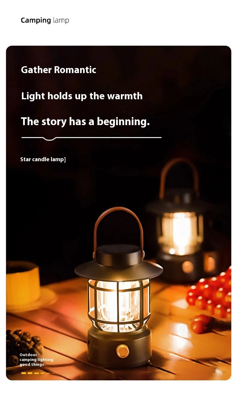 lohascamping LED Camping Lamp Retro Hanging Lamp Portable Stepless Dimming Camping Light Waterproof Rechargeable Outdoor Light