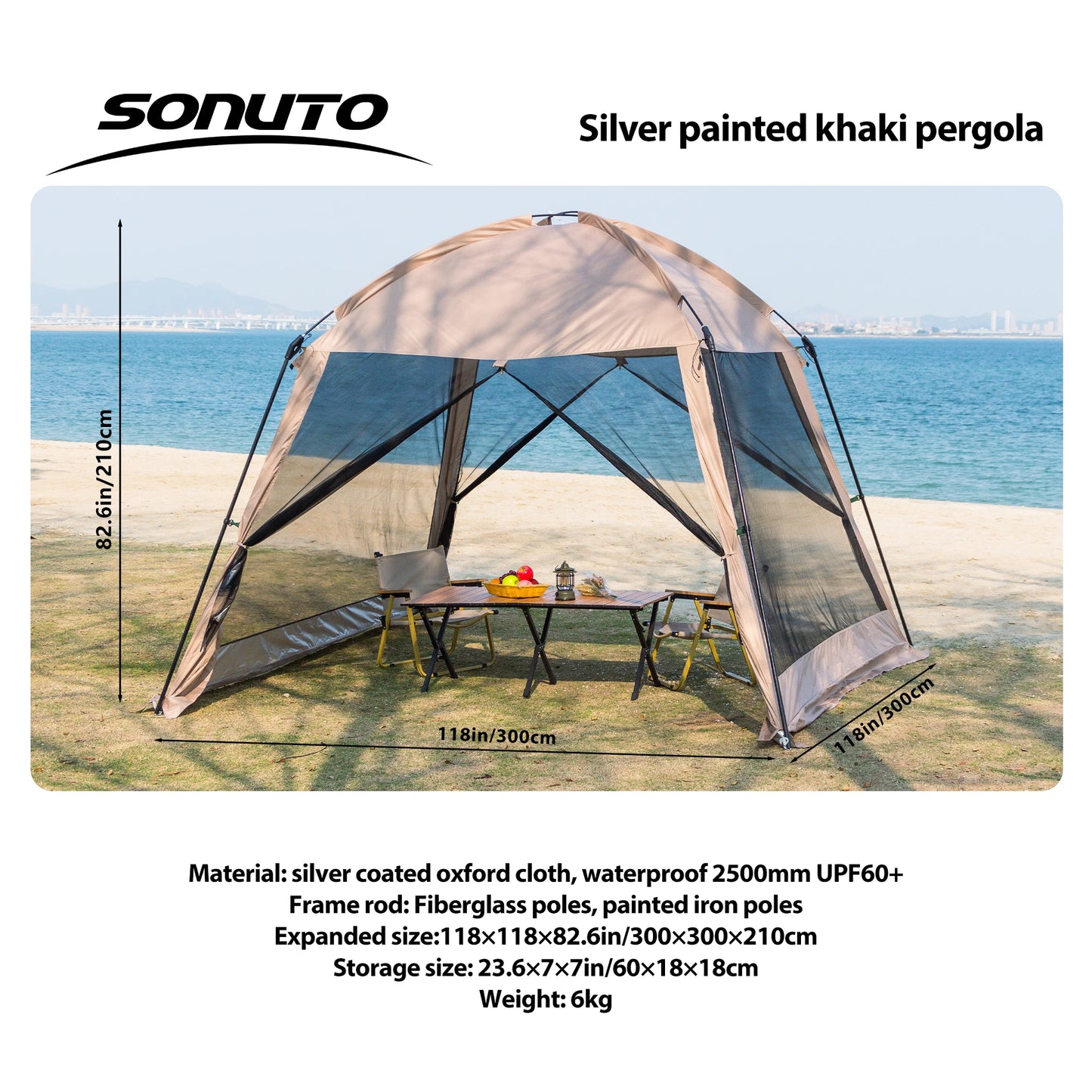 6 Person Camping Tent, Waterproof Windproof Sun Shelter, Instant Setup Family Tent for Outdoor Beach Picnic, 210D Oxford Fabric