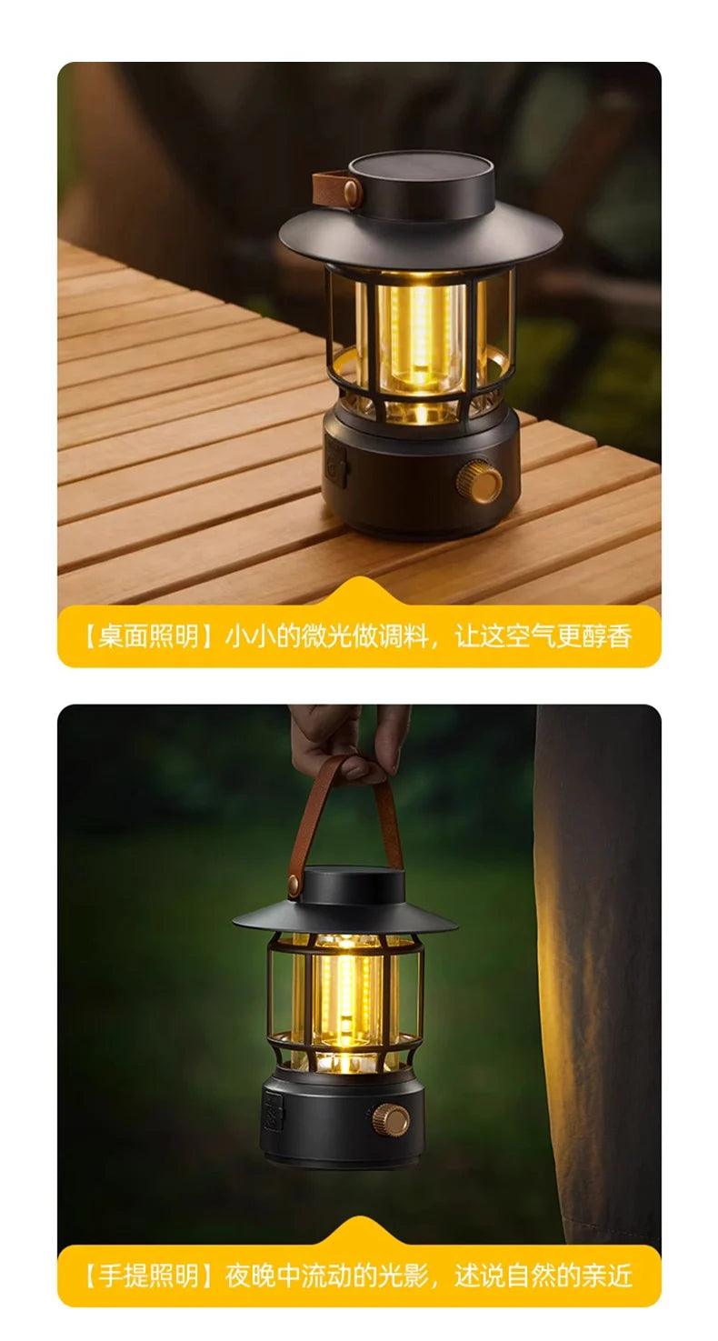 lohascamping LED Camping Lamp Retro Hanging Lamp Portable Stepless Dimming Camping Light Waterproof Rechargeable Outdoor Light