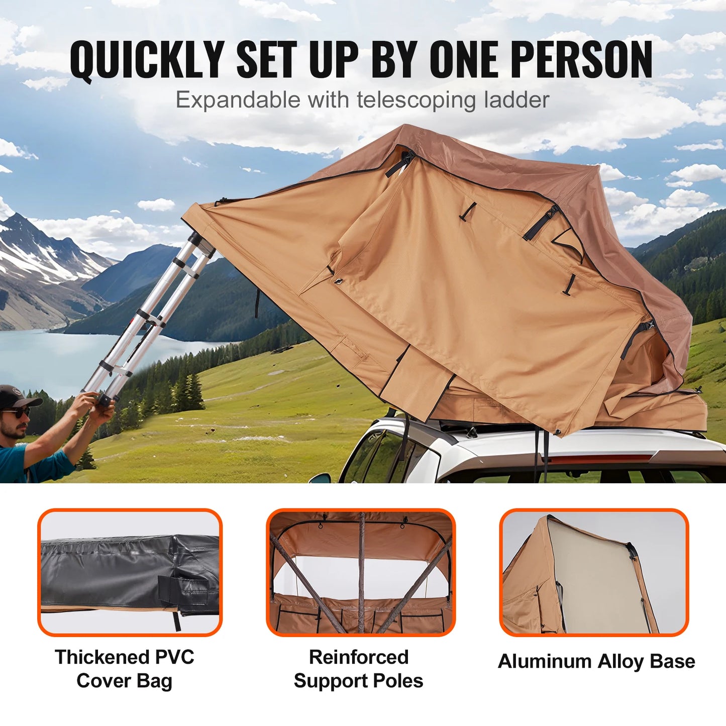 VEVOR Rooftop Tent Hardshell Folding Tent with Telescopic Ladder Mattress PVC Cover Bag Waterproof Jeep SUV Van Pickup Truck