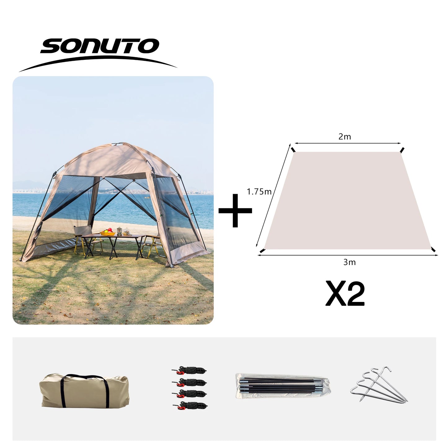 6 Person Camping Tent, Waterproof Windproof Sun Shelter, Instant Setup Family Tent for Outdoor Beach Picnic, 210D Oxford Fabric