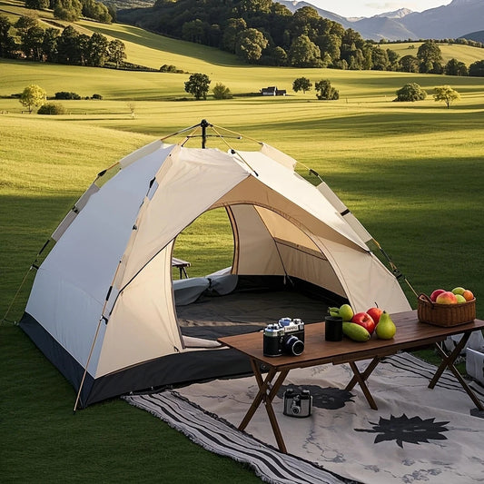 The outdoor self-driving travel camping tent is a foldable tent suitable for 2 to 4 people and can be quickly opened and closed