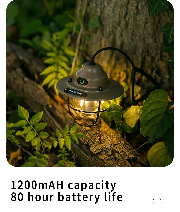Modern outdoor camping lamp, infinitely dimmable atmosphere lamp, metal campsite lamp.
