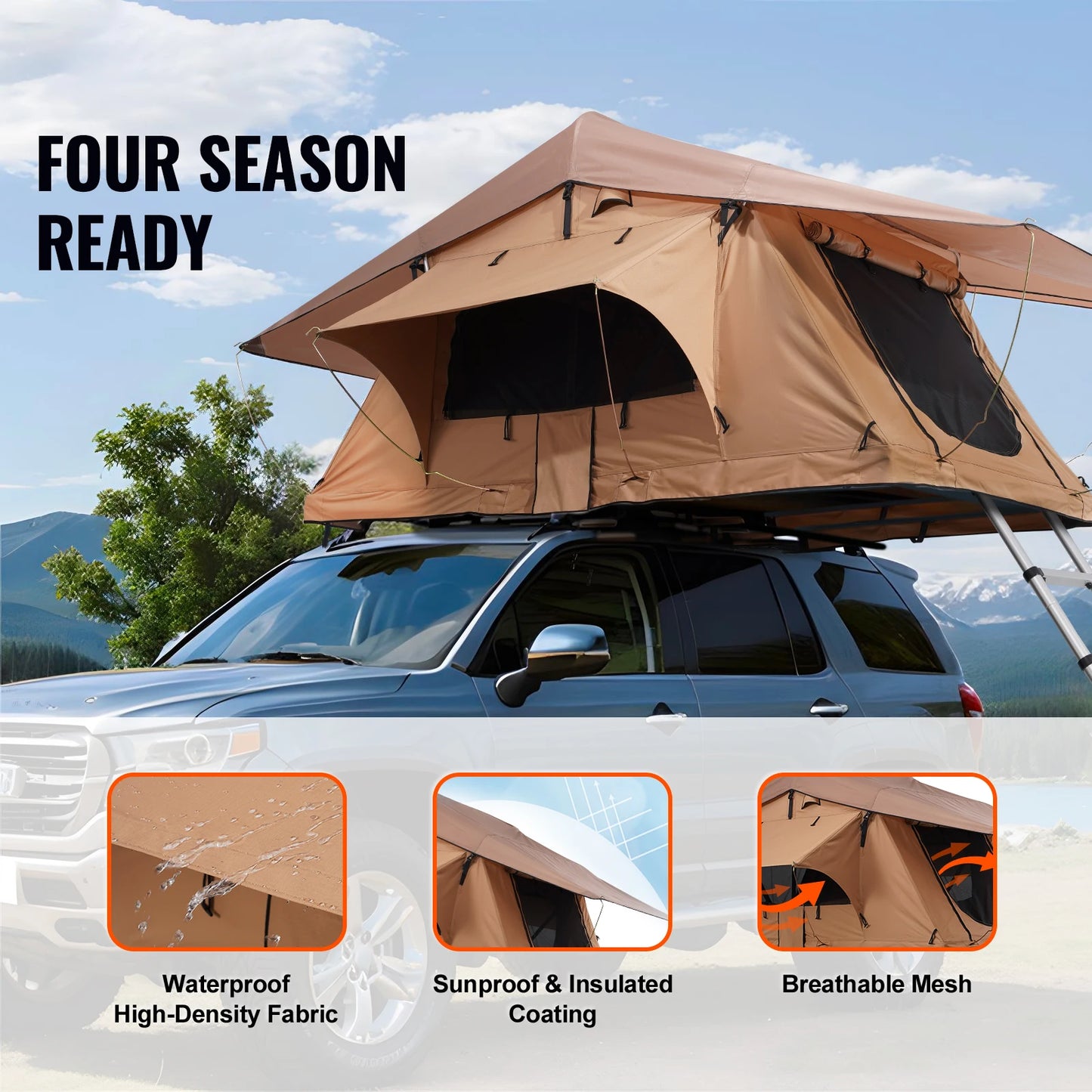 VEVOR Rooftop Tent Hardshell Folding Tent with Telescopic Ladder Mattress PVC Cover Bag Waterproof Jeep SUV Van Pickup Truck
