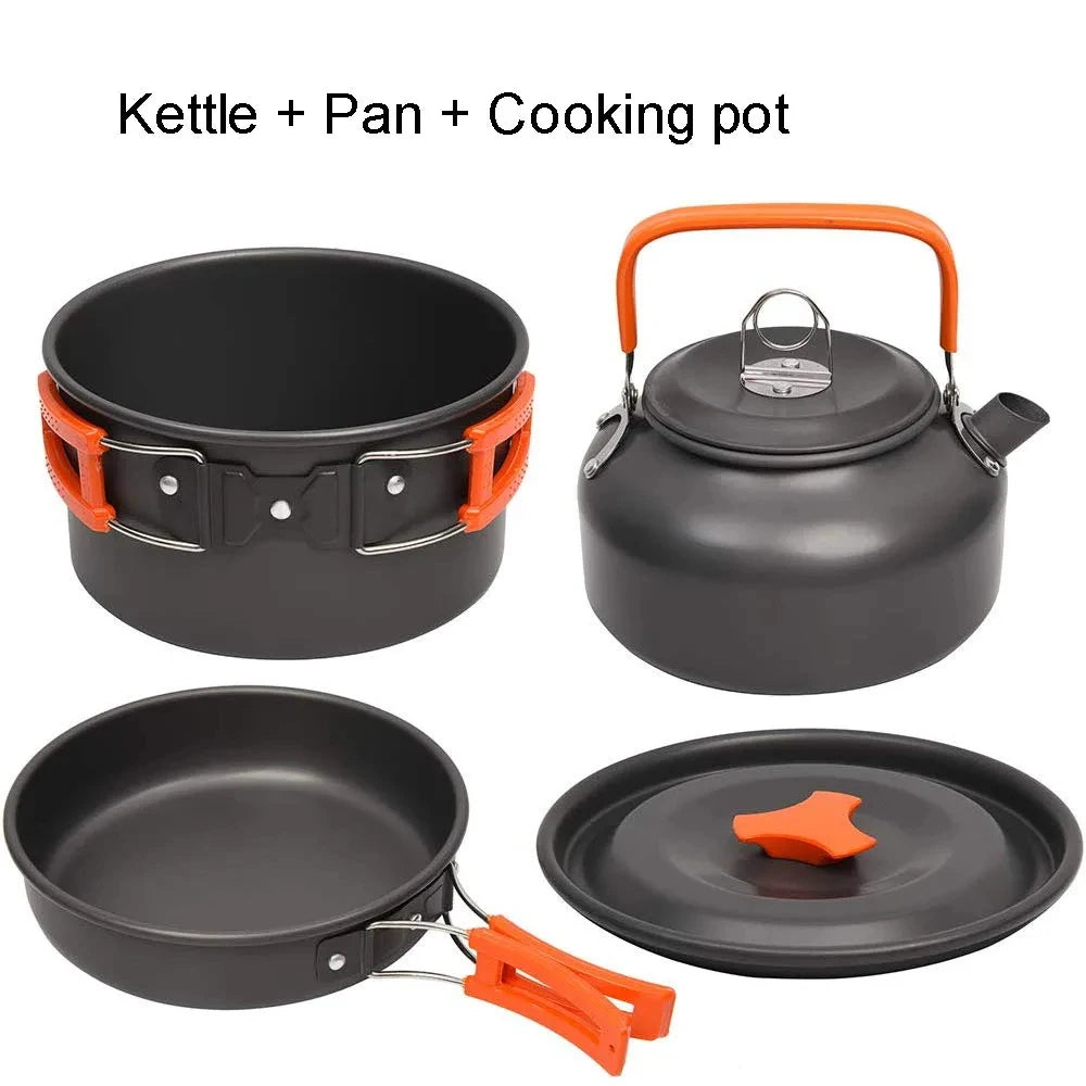 1pcs/1set Camping Cookware Kit Outdoor Cooking Set Aluminum Equipment Outdoor Pot Travel Tableware Kitchen Hiking Picnic BBQ