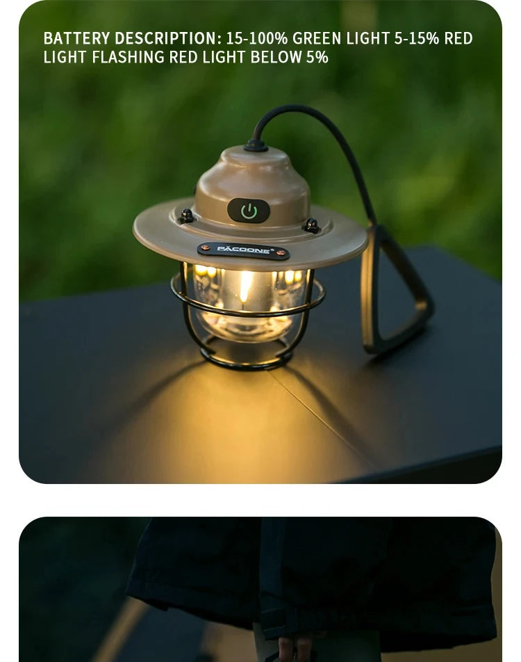 Modern outdoor camping lamp, infinitely dimmable atmosphere lamp, metal campsite lamp.
