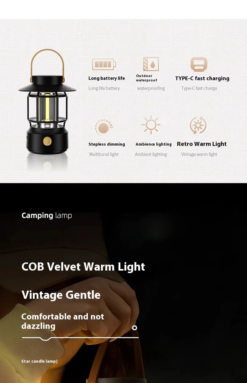 lohascamping LED Camping Lamp Retro Hanging Lamp Portable Stepless Dimming Camping Light Waterproof Rechargeable Outdoor Light