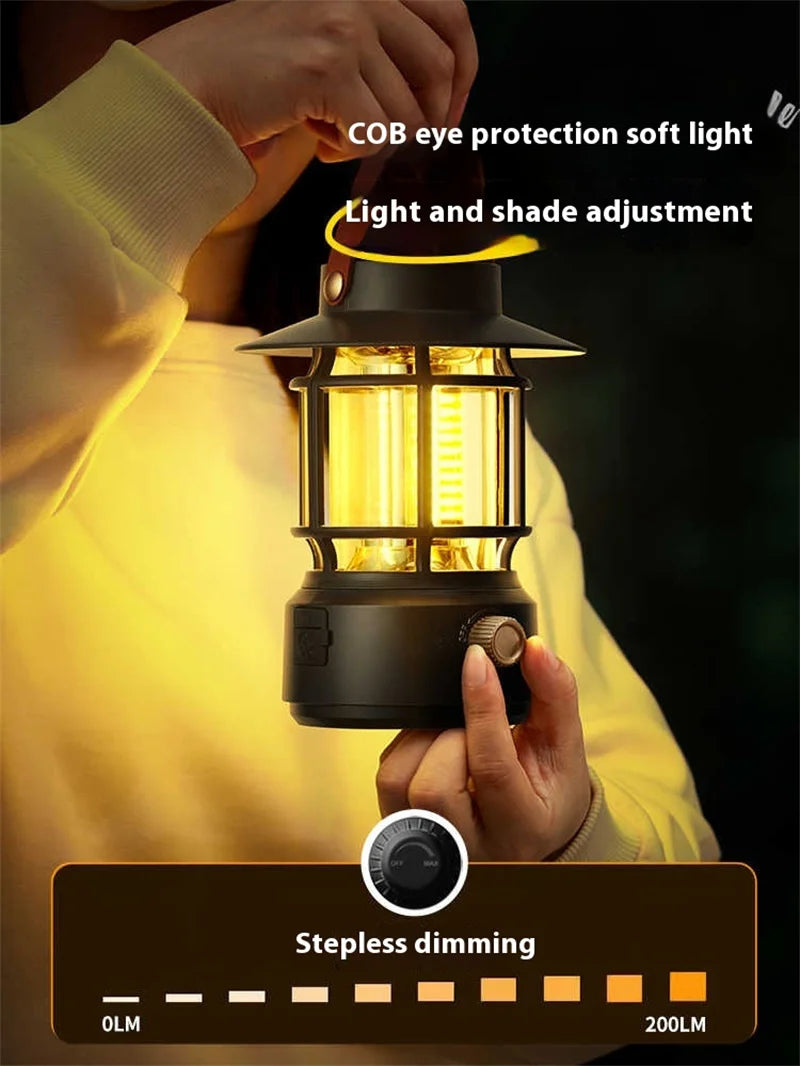 lohascamping LED Camping Lamp Retro Hanging Lamp Portable Stepless Dimming Camping Light Waterproof Rechargeable Outdoor Light