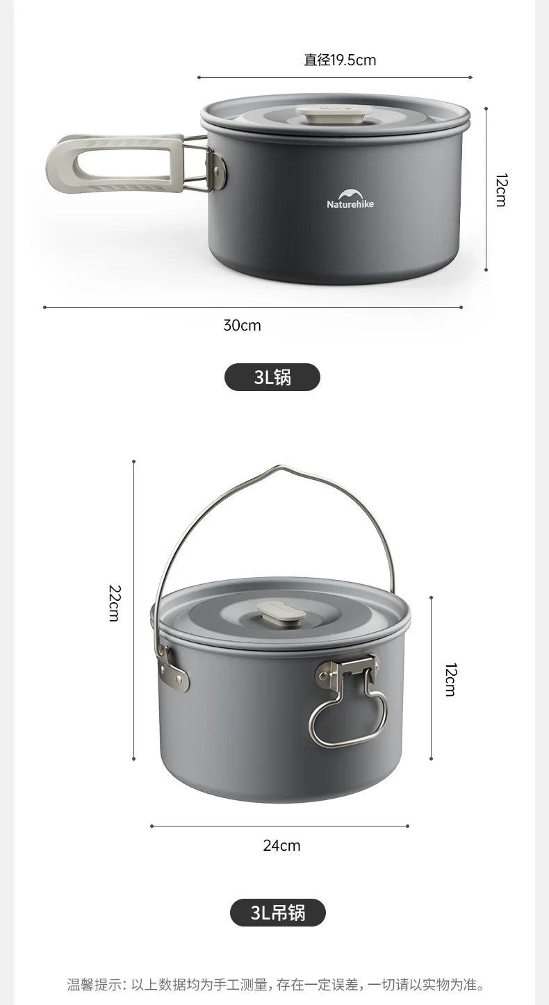 Naturehike Camping Pot Set 4-7 Persons Aluminum Alloy Cookware Pot Set Portable Outdoor Picnic Tableware Camping Cookware Kit