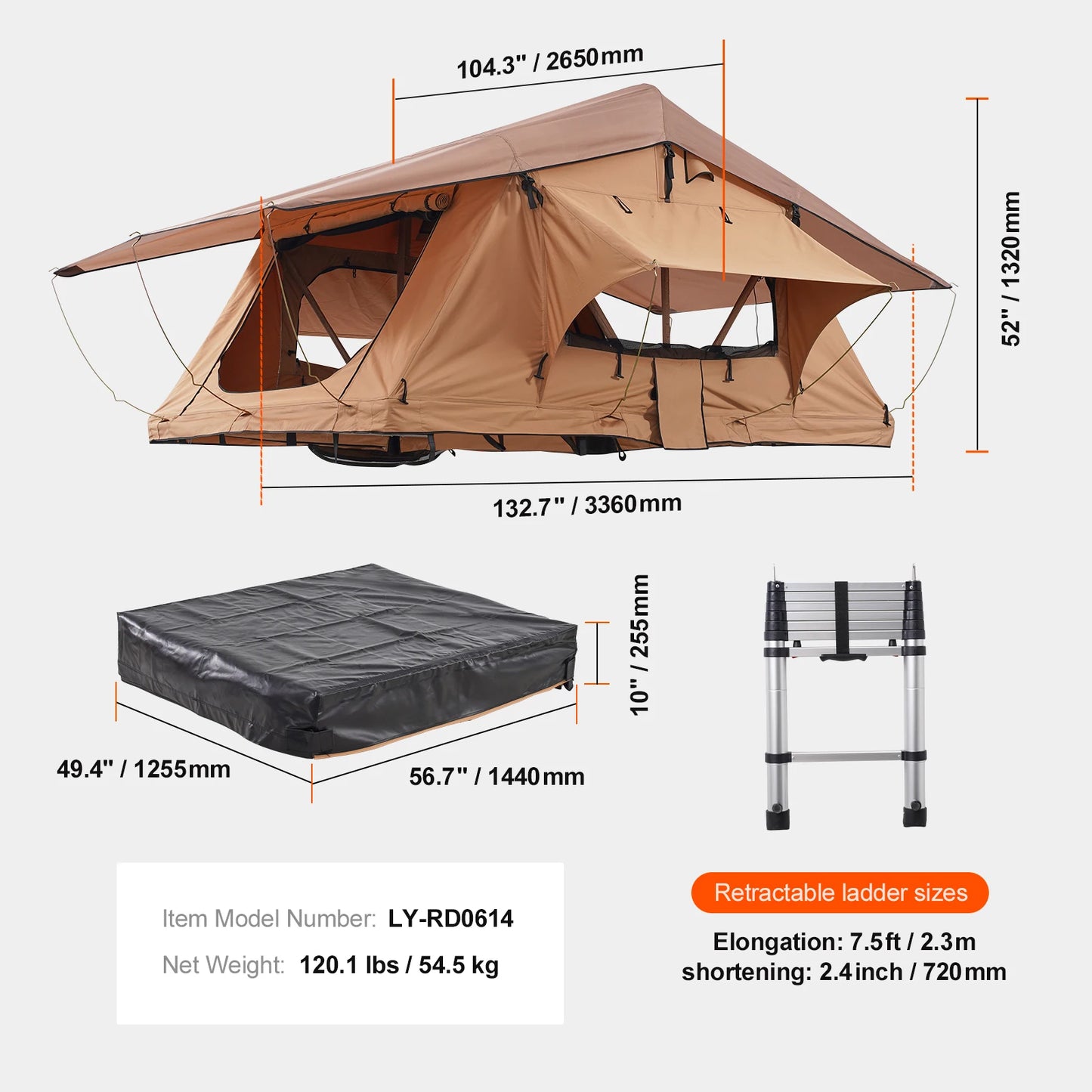 VEVOR Rooftop Tent Hardshell Folding Tent with Telescopic Ladder Mattress PVC Cover Bag Waterproof Jeep SUV Van Pickup Truck