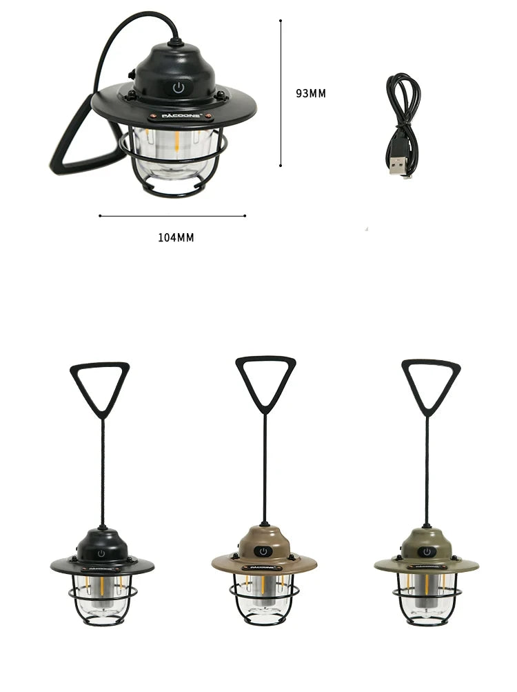 Modern outdoor camping lamp, infinitely dimmable atmosphere lamp, metal campsite lamp.