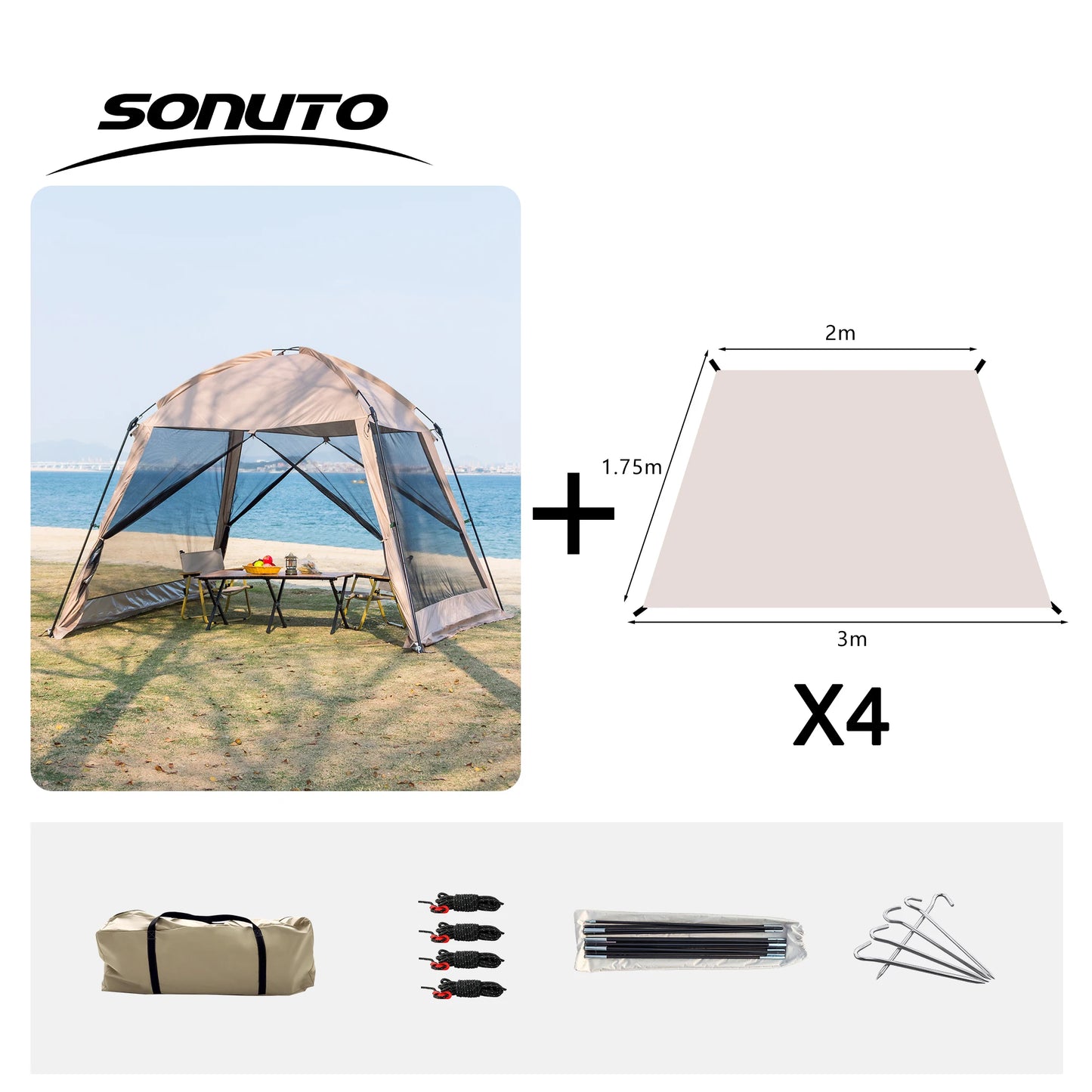 6 Person Camping Tent, Waterproof Windproof Sun Shelter, Instant Setup Family Tent for Outdoor Beach Picnic, 210D Oxford Fabric