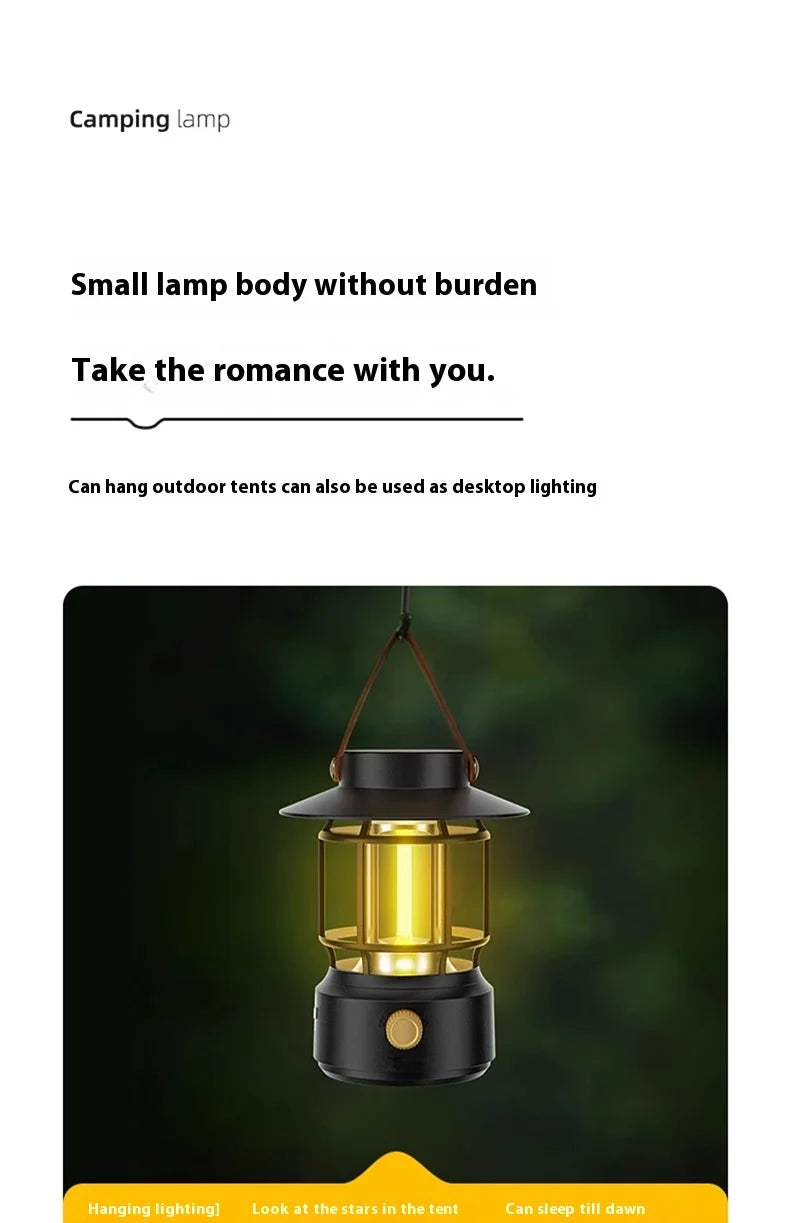 lohascamping LED Camping Lamp Retro Hanging Lamp Portable Stepless Dimming Camping Light Waterproof Rechargeable Outdoor Light